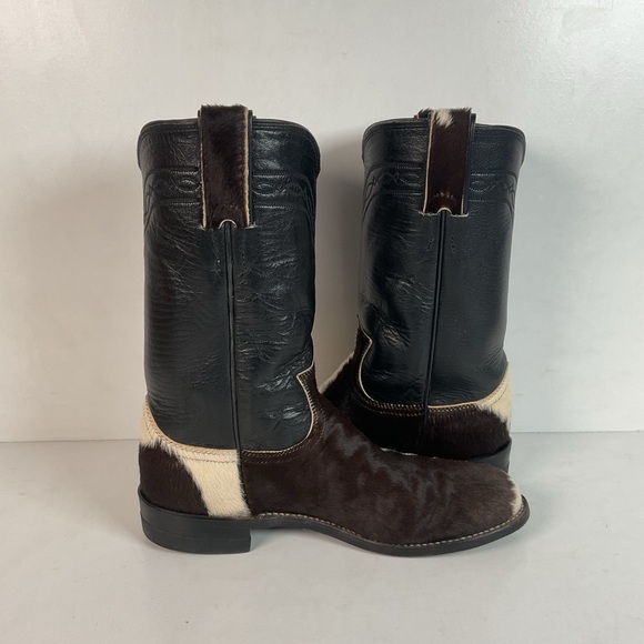 Justin Calf Hair On Cow Hide Pony Cowgirl Roper Boots 6 B Western USA Made - Picture 14 of 15